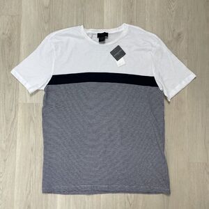 Magaschoni T-Shirt Mens Medium White Black Color-block Crew Neck Tee